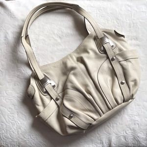 B Makowsky nude leather bag with silver accents